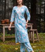 Women Floral Printed Cotton Kurta with Palazzos