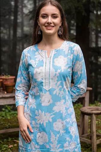 Women Floral Printed Cotton Kurta with Palazzos