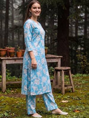 Women Floral Printed Cotton Kurta with Palazzos 3