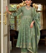 Women Floral Embroidered Empire Mirror Work Kurta with Trousers & With Dupatta