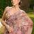 Pink tabby silk printed saree with real mirror work & sequins embroidery with unstitched blouse
