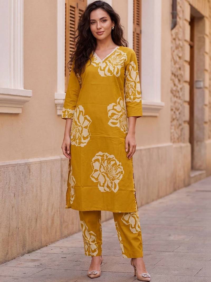 Women Floral Printed Cotton Kurta with Trousers