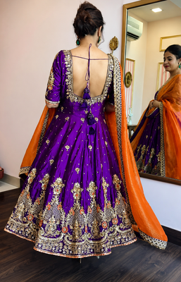 Purple fandy silk party wear embroidery sharara suit set 4
