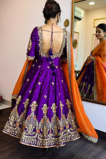 Purple fandy silk party wear embroidery sharara suit set
