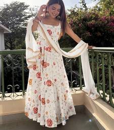 White vichitra silk party wear sleevelass anarkali suit set