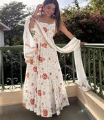 White vichitra silk party wear sleevelass anarkali suit set