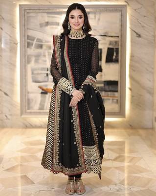 Black fuax blooming party wear embroidery  anarkali suit set 2