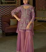 Women Floral Embroidered Beads and Stones Kurta with Sharara & With Dupatta