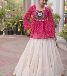 red chinon semi stitched suit with embroidery & sequence work