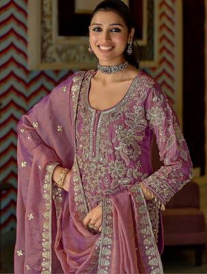 Women Floral Embroidered Beads and Stones Kurta with Sharara & With Dupatta 5