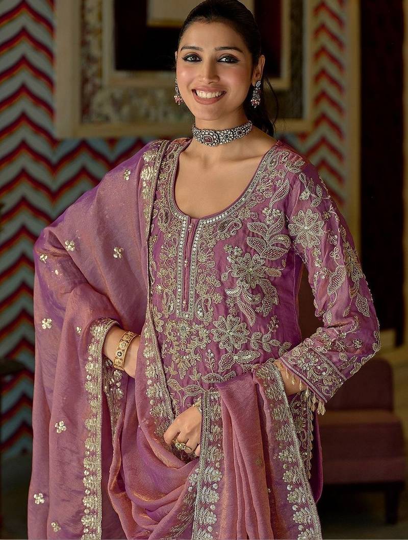 Women Floral Embroidered Beads and Stones Kurta with Sharara & With Dupatta