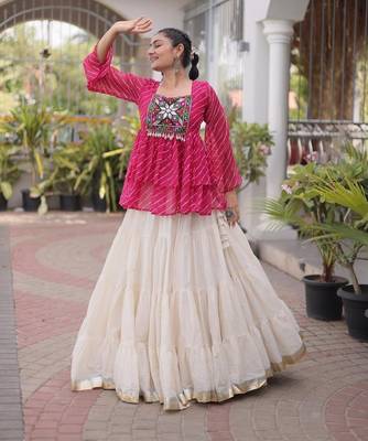 red chinon semi stitched suit with embroidery & sequence work 3