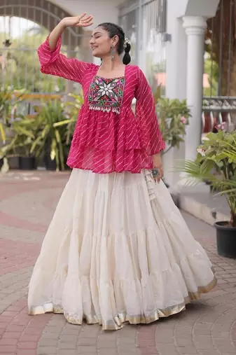 red chinon semi stitched suit with embroidery & sequence work