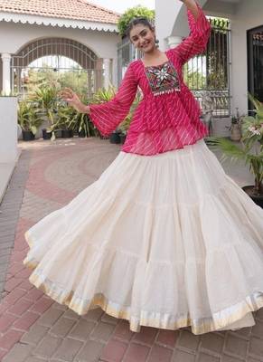 red chinon semi stitched suit with embroidery & sequence work 4