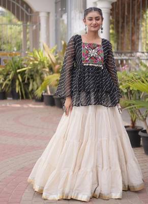 blue chinon Lehenga and top with embroidery & Sequin work 1