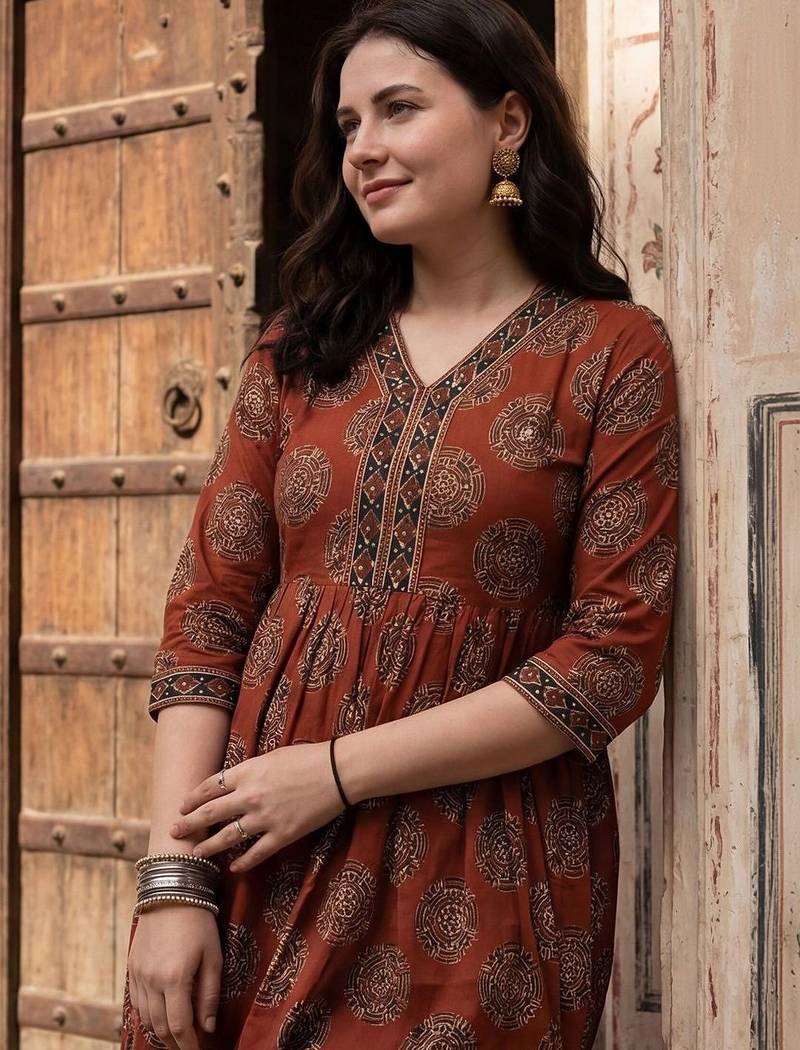 Women Ethnic Motifs Printed Empire Cotton Kurta with Trousers