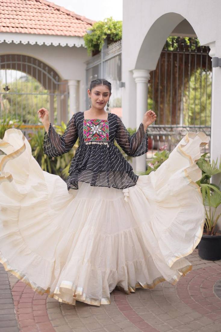blue chinon Lehenga and top with embroidery & Sequin work