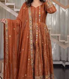 Orange fuax blooming party wear embroidery anarkali suit set