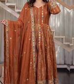 Orange fuax blooming party wear embroidery anarkali suit set