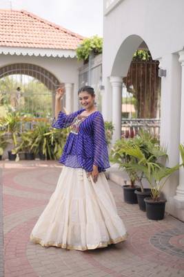 white chinon Lehenga and top with embroidery & Sequin work 3