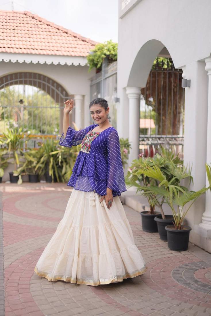 white chinon Lehenga and top with embroidery & Sequin work