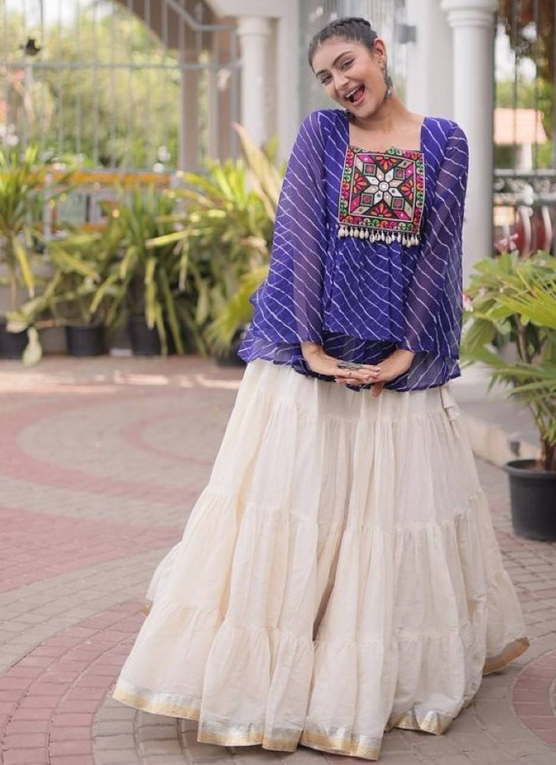 white chinon Lehenga and top with embroidery & Sequin work