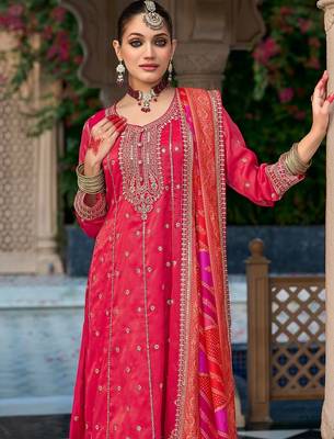 Ethnic Motifs Embroidered Sequinned Anarkali Kurta with Trouser & Dupatta 2