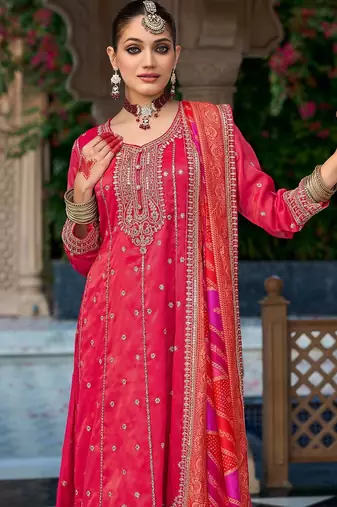 Ethnic Motifs Embroidered Sequinned Anarkali Kurta with Trouser & Dupatta