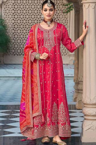 Ethnic Motifs Embroidered Sequinned Anarkali Kurta with Trouser & Dupatta