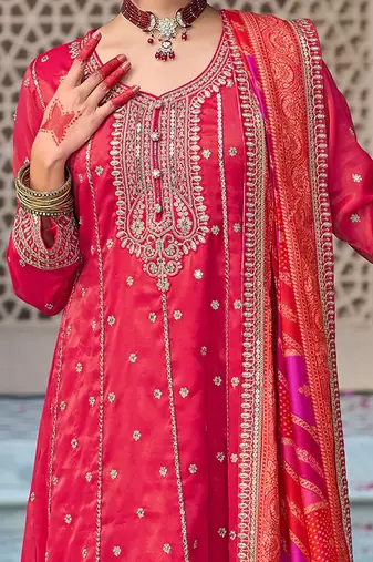 Ethnic Motifs Embroidered Sequinned Anarkali Kurta with Trouser & Dupatta