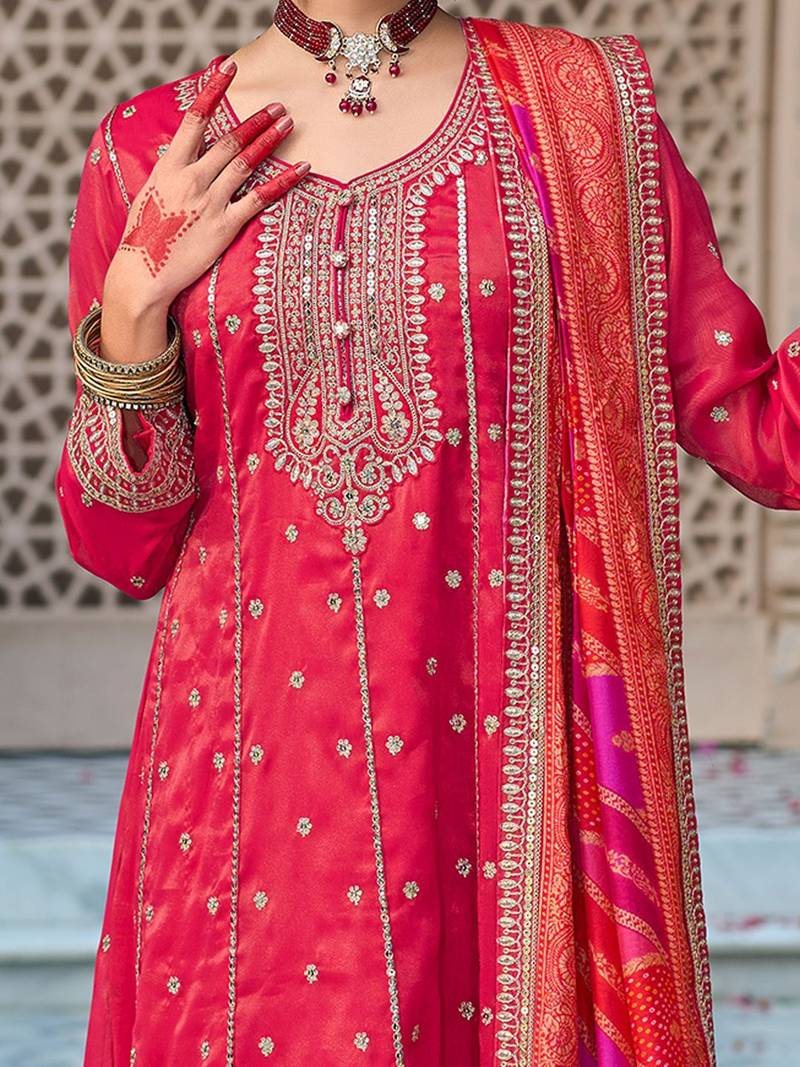 Ethnic Motifs Embroidered Sequinned Anarkali Kurta with Trouser & Dupatta