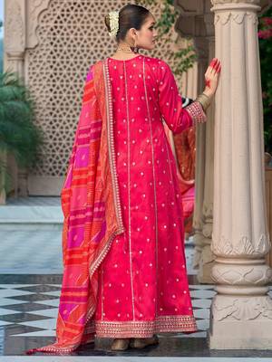 Ethnic Motifs Embroidered Sequinned Anarkali Kurta with Trouser & Dupatta 4