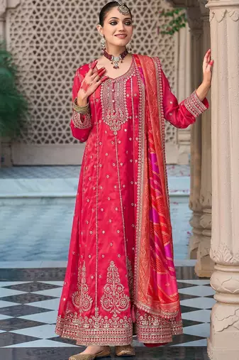 Ethnic Motifs Embroidered Sequinned Anarkali Kurta with Trouser & Dupatta