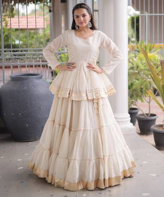 White Cotton Readymade Navratri Lehenga Choli with Gota-Patti & Lace Work 1