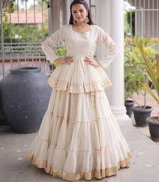 White Cotton Readymade Navratri Lehenga Choli with Gota-Patti & Lace Work