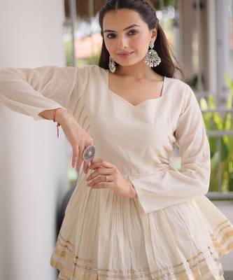 White Cotton Readymade Navratri Lehenga Choli with Gota-Patti & Lace Work 2