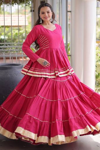 Rani Cotton Readymade Stitched Navratri Lehenga Choli with Gota-Patti & Lace Work
