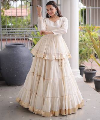 White Cotton Readymade Navratri Lehenga Choli with Gota-Patti & Lace Work 3