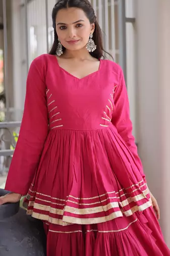 Rani Cotton Readymade Navratri Lehenga Choli with Gota-Patti & Lace Work