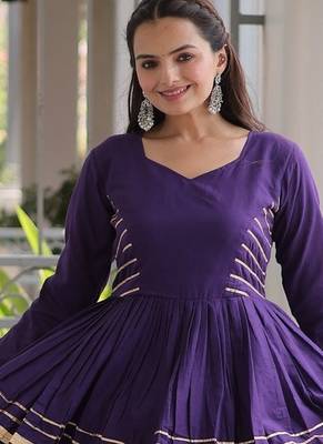 Violet Cotton Readymade Navratri Lehenga Choli with Gota-Patti & Lace Work 1
