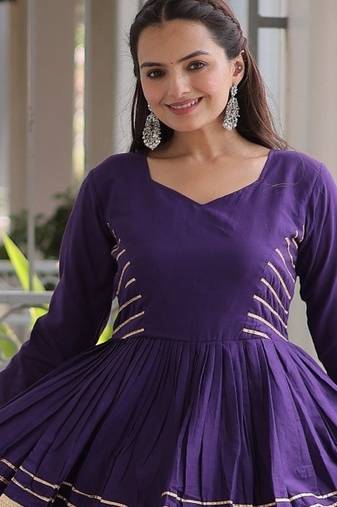 Violet Cotton Readymade Stitched Navratri Lehenga Choli with Gota-Patti & Lace Work