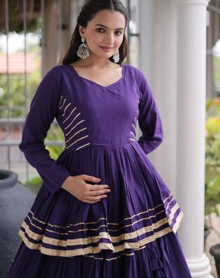Violet Cotton Readymade Navratri Lehenga Choli with Gota-Patti & Lace Work 2