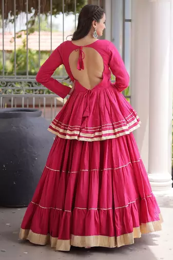 Rani Cotton Readymade Navratri Lehenga Choli with Gota-Patti & Lace Work