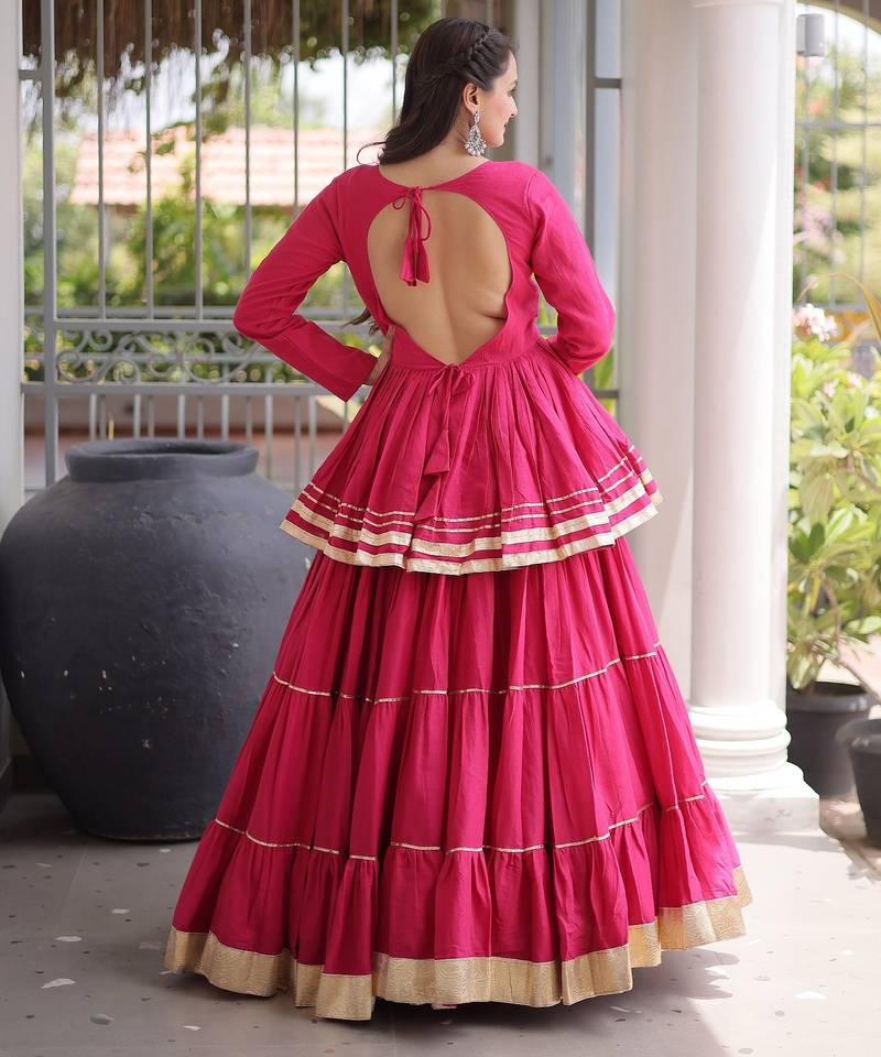 Rani Cotton Readymade Navratri Lehenga Choli with Gota-Patti & Lace Work