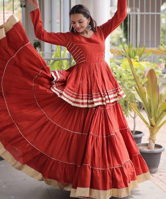 Rust Cotton Readymade Navratri Lehenga Choli with Gota-Patti & Lace Work 3