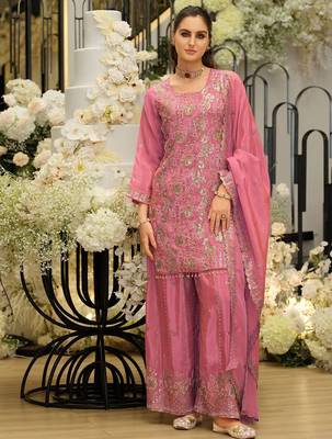 Women Ethnic Motifs Embroidered Beads and Stones Kurta with Palazzos & With Dupatta 1