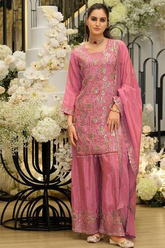 Women Ethnic Motifs Embroidered Beads and Stones Kurta with Palazzos & With Dupatta