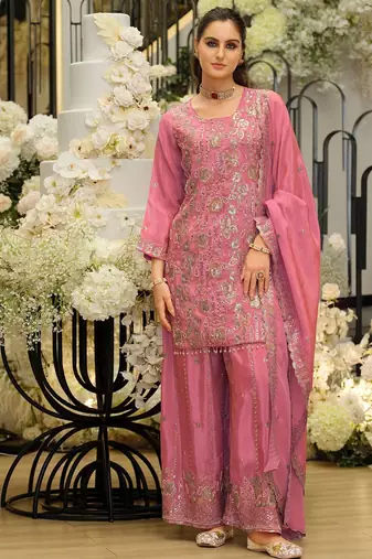 Women Ethnic Motifs Embroidered Beads and Stones Kurta with Palazzos & With Dupatta
