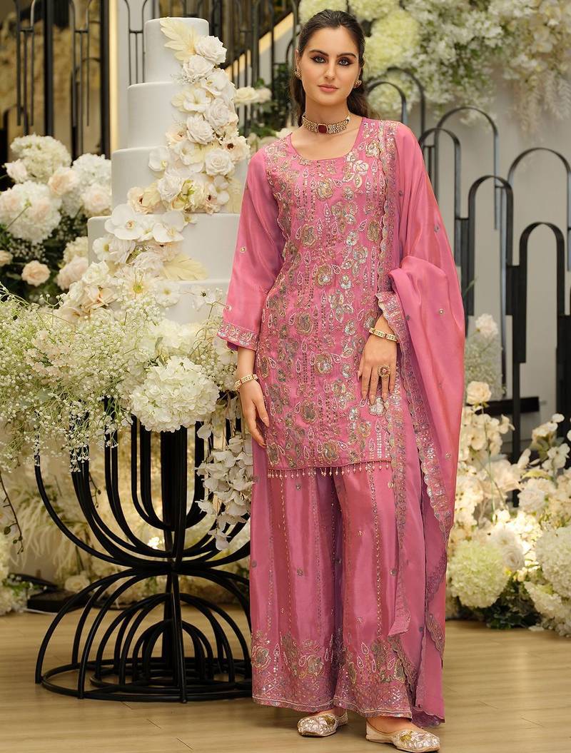 Women Ethnic Motifs Embroidered Beads and Stones Kurta with Palazzos & With Dupatta