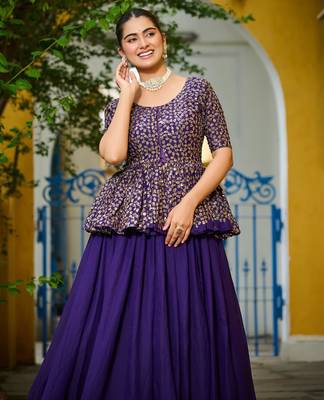 red chinon Lehenga and top with embroidery & Sequin work 2